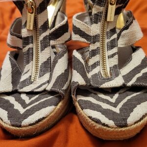 Michael Kors Black and White Striped Wedges